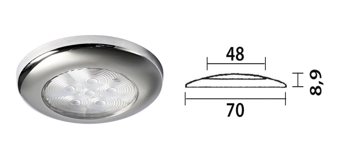 ΠΛΑΦΟΝΙΕΡΑ INOX 6LED ΜΠΛΕ 12V, Φ70mm