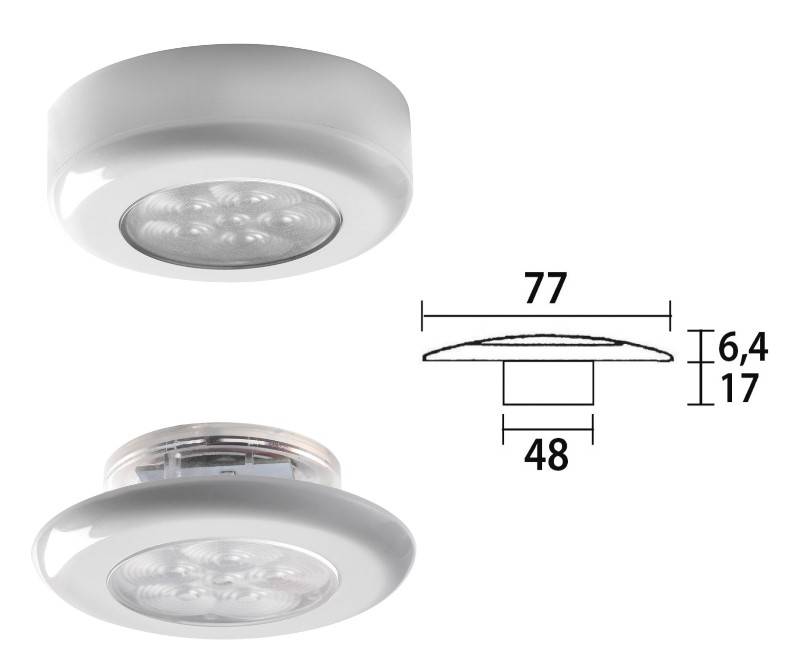 ΠΛΑΦΟΝΙΕΡΑ ΑΔΙΑΒΡ ΛΕΥΚΗ 6LED ΛΕΥΚΑ/12V, Φ70mm