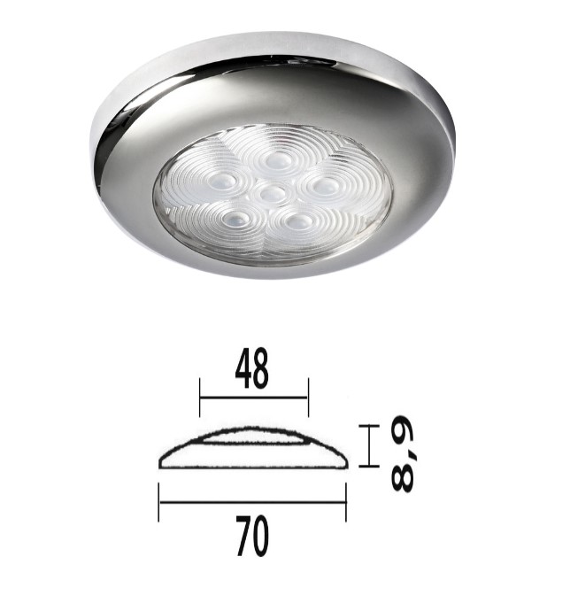 ΠΛΑΦΟΝΙΕΡΑ ΑΔΙΑΒΡ INOX 6LED 12V, Φ70mm