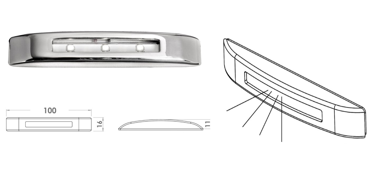 ΠΛΑΦΟΝΙΕΡΑ INOX 3LED ΟΡΙΖ. ΛΕΥΚΟ 12-24V